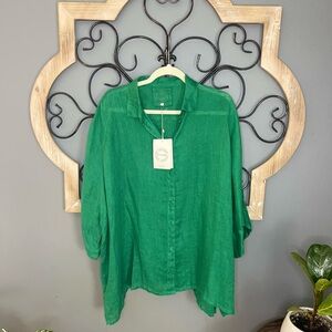 Chic Emerald Green Women's Button Down Shirt